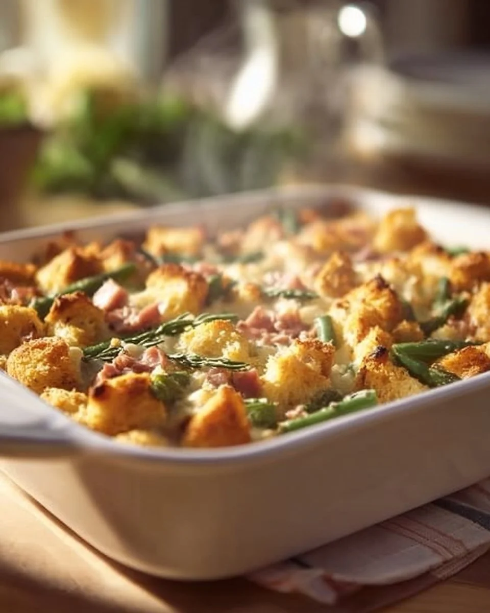 Asparagus strata with sourdough baked to golden perfection