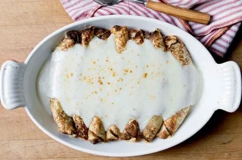 Baked Crepes with Ham and Mushrooms