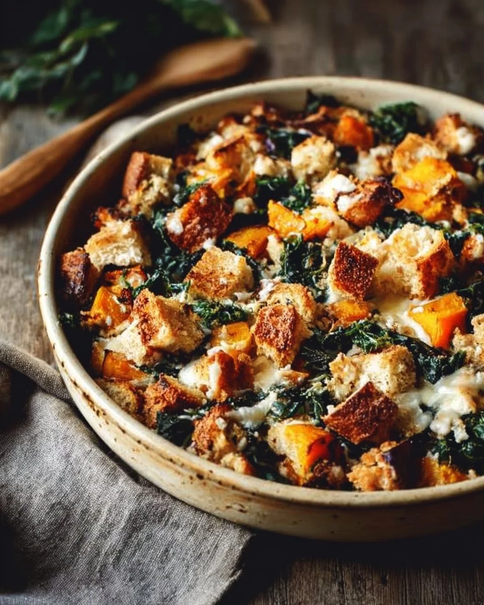 Butternut Squash, Italian Sausage, and Turnip Green Gratin