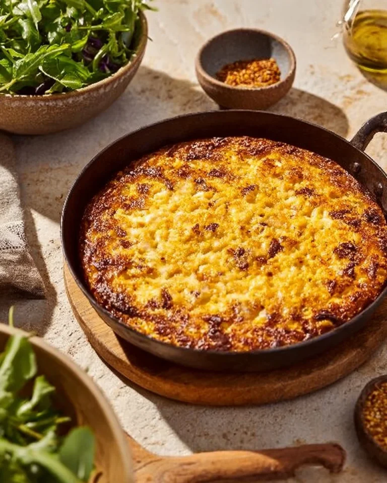Delicious giant skillet corn fritter served hot and crispy.