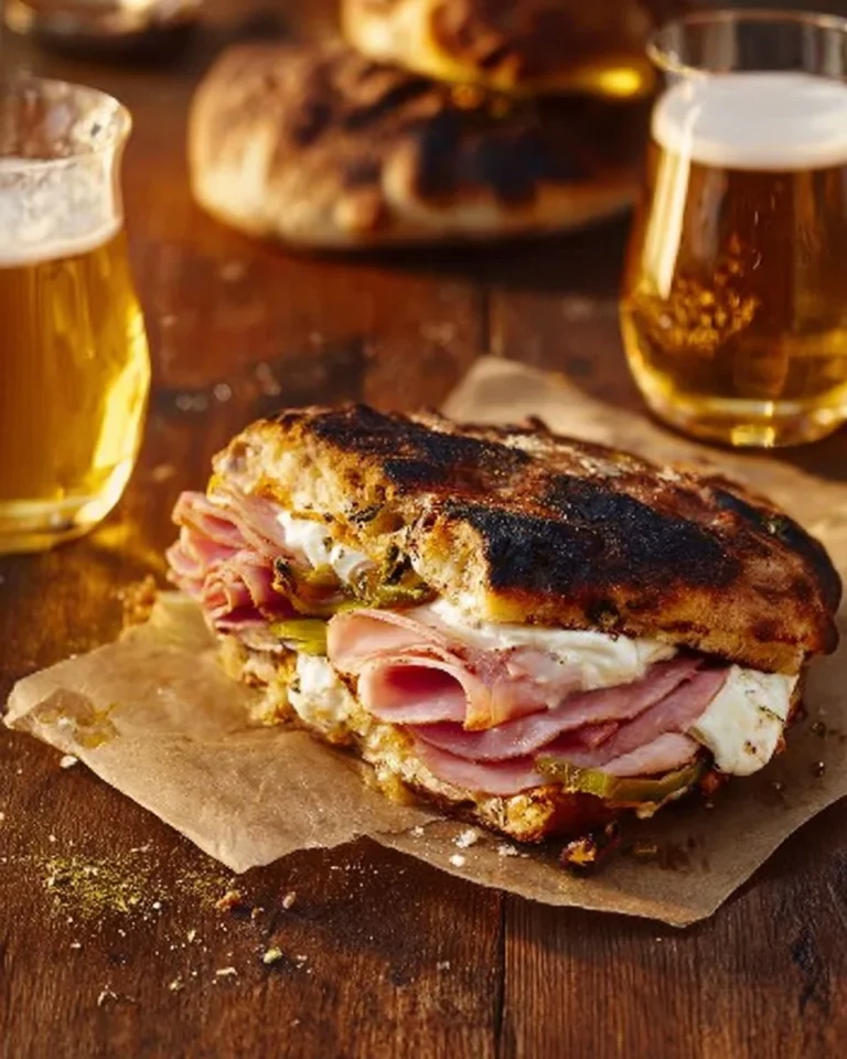 Delicious Mortadella Pizza Sandwich with fresh ingredients and crispy crust