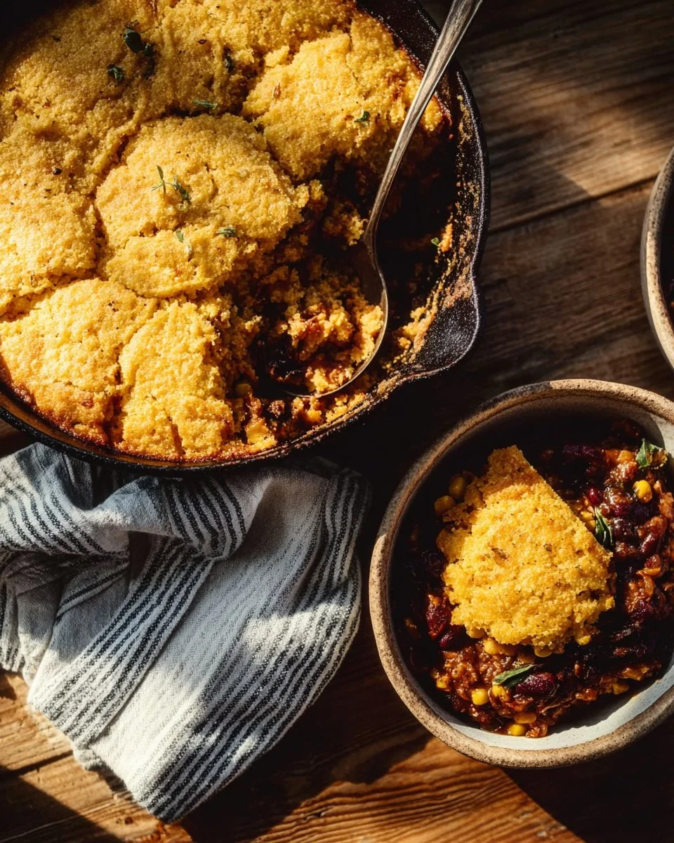 Delicious homemade Tamale Pie served in a rustic dish
